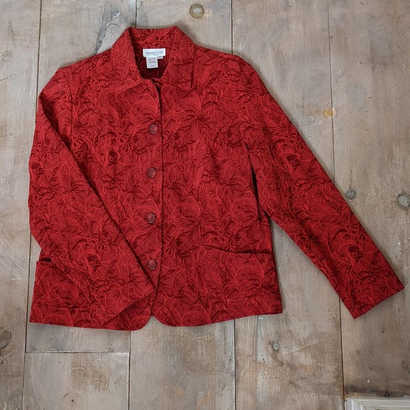 Coldwater Creek Red Embossed Floral Boxy Blazer Size M - Picture 1 of 3